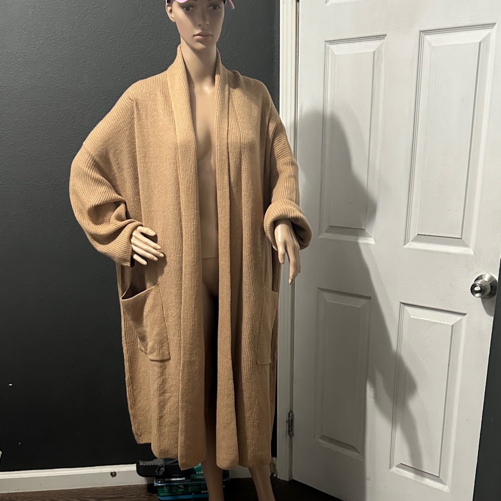 Banana Republic Long Open-Front Cardigan in Camel